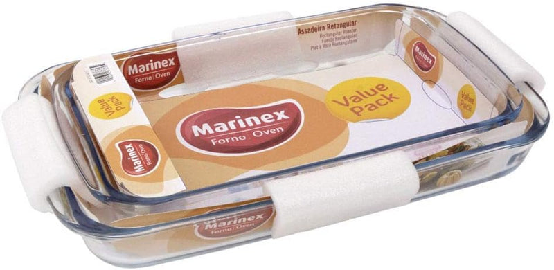 MARINEX Glass 2-Piece Rectangular Roaster Set (1.6L + 2.2L) - Durable Heat-Resistant Bakeware DishesTransparent Oven-Safe RoastingMicrowave,Freezer&Dishwasher SafeIdeal for Casseroles,Lasagna,Meats