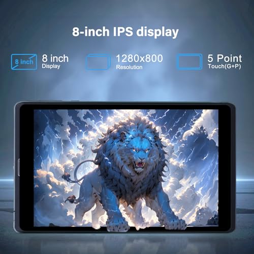C idea 8 inch Tablet, Android 12.0 Tablet with SIM Card Slot Wifi/5G LTE 8GB RAM,512GB ROM Storage Dual 5MP Camera HD IPS Display, CM818(Gray)