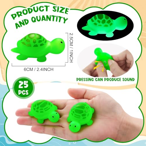 30 Pcs Turtle Rubber Bath Toys, Glow in The Dark for Beach Pool Shower Play, Baby Shower Swimming Bathtub Toys, Squeezable Squeaky Toys for Decoration, Green Turtle