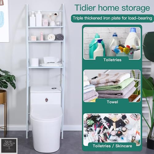 Sulfar Bathroom Storage Shelf 3 Tier, Toilet Storage Rack Easy To Assemble Toilet Bathroom Shelf No Drilling Toilet Organizer White