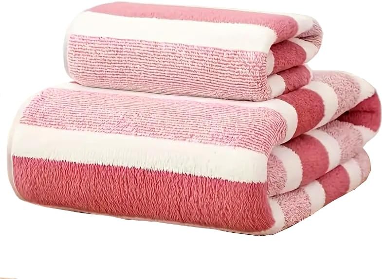Ultra Soft Bath Towel Set, 100% Cotton, Bath and Hand Towels, Striped, Universal (Brown)