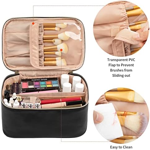 OCHEAL Makeup Bag, Portable Cosmetic Bag, Large Capacity Travel Makeup Case Organizer, Black Makeup Bags For Women Toiletry Bag for Girls Traveling With Handle and Divider