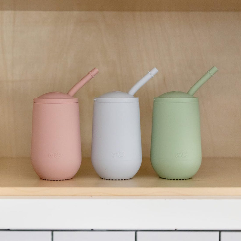 ezpz Mini Cup + Straw Training System - 100% Silicone Training Sippy Cup for Infants + Toddlers - Designed by a Pediatric Feeding Specialist (Blush)