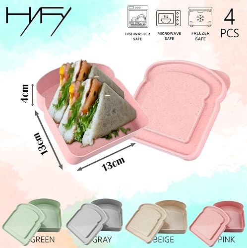 HYFY [4 PCS] Sandwich Boxes Toast Shape Lunch Box Containers Sandwhich Boxes Box Containers Bread boxes Lunch Boxes Lunch Containers Food Safe Microwave Safe Freezer Safe