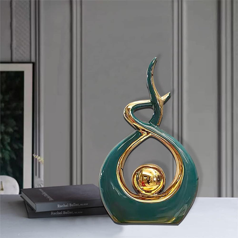 Norrclp Home Decor Modern Abstract Art Ceramic Statue Table Decorations for Dining Room Living Room Office Centerpiece, Green and Gold