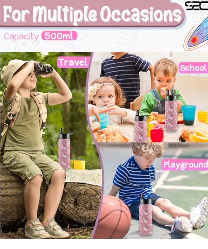 S2C Kids Water Bottle with Straw Lid – 550ml Stainless Steel, Double Wall Insulated, BPA-Free, Leak-Proof Bottle for School & Toddlers (PINK)