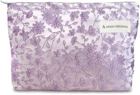 STARDW Flower Cosmetic Bags Makeup Bags for Women and Girls,Travel Makeup Bag Large Capacity Canvas Makeup Bag,Makeup Organizer Bag Zipper Pouch, Embossed pink, Large Capacity Aesthetic Makeup Bags