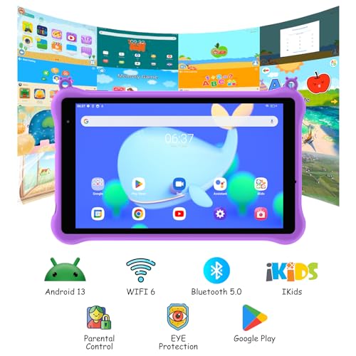 Blackview 8 inch Kids Tablet Tab50 Kids, Android 13 Tablets for Toddlers, 3�绫膁ﴱ 1TB, 5580mAh, iKids APP Pre-Installed, Parental Control, Eye Protection Mode, Reading Mode -Magic Purple