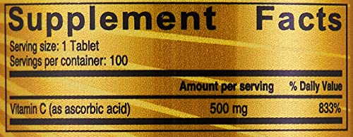 Sunshine Nutrition Vitamin C 500Mg, 100 Tablets | Antioxidant | Gluten Free | Dietary Supplement