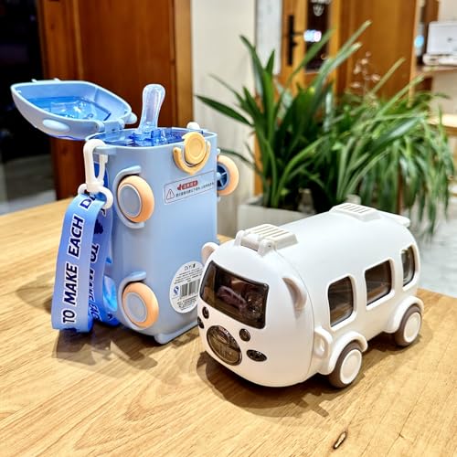 EBS SOUQ Water Bottle For Kids Water Bottle For School w/Straw & A Lid Children's Water Flask with Shoulder Strap - 500ML (Kids Van White)