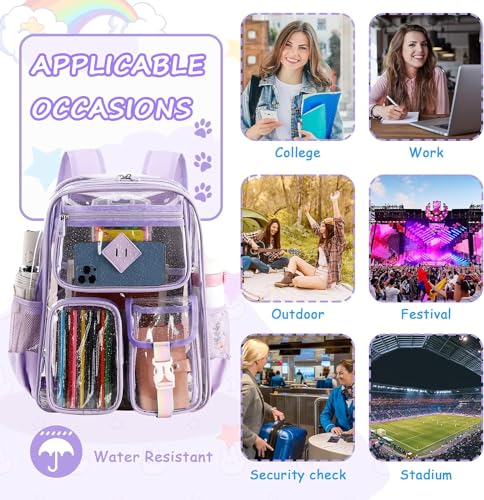 Clear Backpack Stadium Approved, Heavy Duty PVC Transparent Book Bag for Girls See Through Backpack for School