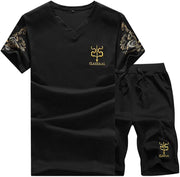 Men's Casual Tracksuit Full Zip Running Jogging Athletic Sports Jacket and Pants Set - Short Style Black