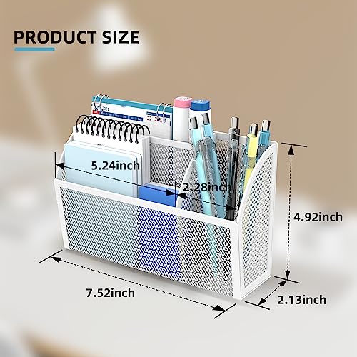 DALTACK Magnetic Pencil Holder Magnetic Shelf for the Whiteboard 3-Grid Mesh Magnetic Pen Holder for Refrigerator Magnetic Organizer Locker Accessories Organizer for Home, School and Office, White