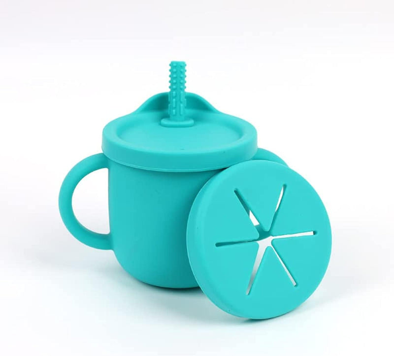 Silicone Sippy Cups for Baby, KASTWAVE Toddlers Sippy Cup & Snack Container 2-in-1, Spill Proof Baby Straw Cup for Baby 6 Months+ with 2 Handles 9 OZ