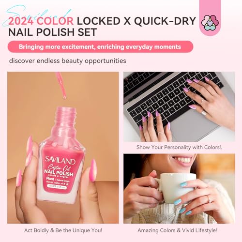SAVILAND 6pcs Ombre Nail Polish Sets: Charm Pink Blue Gold Purple Ombre Summer Nail Polish Colors Air Quick Dry Nail Polish Plant-base Castor Oil Natural Nail Polish Sets for Women Gift Home Manicure