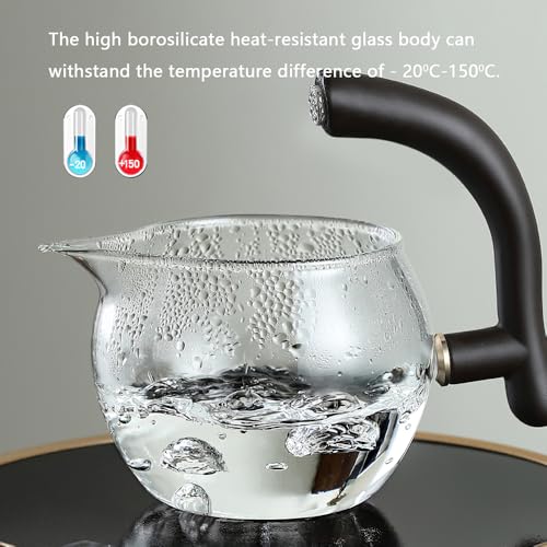 CUNHUY Lazy Kungfu Drip TeaPot, Heat Resistant Tea Set, Semi-Automatic Glass Teapot Suit for Magnetic Water Flow Wooden Glass Teapot Set (Wooden handle+glass body)