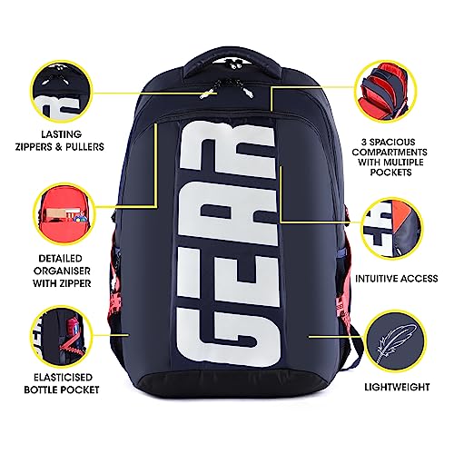 Gear MAXPRO 45L LARGE SCHOOL BAG/CASUAL BACKPACK/DAYPACK/COLLEGE BAG FOR BOYS/GIRLS (NAVY-RED)