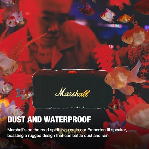 Marshall Emberton III Portable Bluetooth Speaker - Water Resistant Wireless Speaker Portable Speaker with 32+ Hours of Playtime - Black and Brass