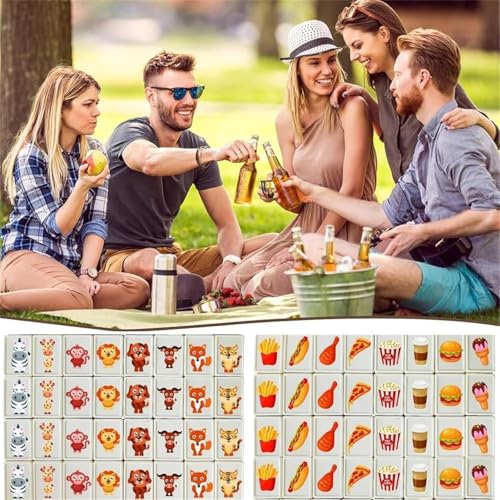 Azonee 65 Tiles Seaside Escape Game Blocks, Diy Stickers Set with Pet Food & Cowboy Pattern, Family Fun Board Game for Kids, Plastic Style, Attention-Boosting Tiles, Bag Included