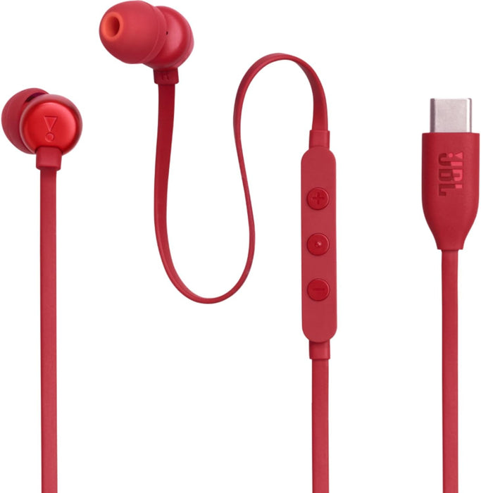 JBL Tune 110 Wired In-Ear Headphones, Deep and Powerful Pure Bass Sound, 1-Button Remote/Mic, Tangle-Free Flat Cable, Ultra Comfortable Fit - Black, JBLT110BLK