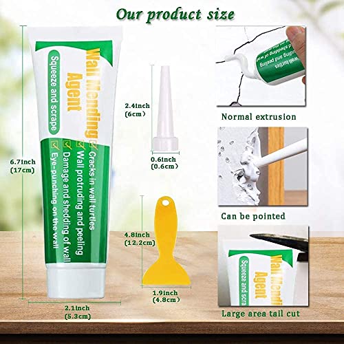 Wall Mending Agent Drywall Repair Kit, Spackle Wall Repair Patch Kit with Scraper, Safemend Wall Mending Agent Large Hole Drywall Patch, Easy to Fill Holes in Home Wall and Quick Repair Crack (1 Set)