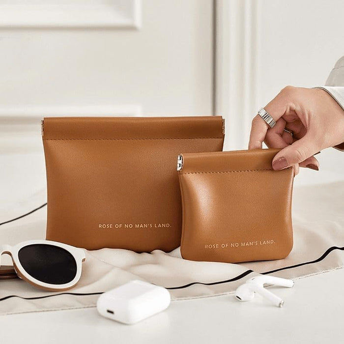2 PCS Makeup Bag for Women, PU Leather Travel Cosmetic Pouch with Zipper, Waterproof and Durable, Perfect for Purse, Travel, or Gifting (Brown)