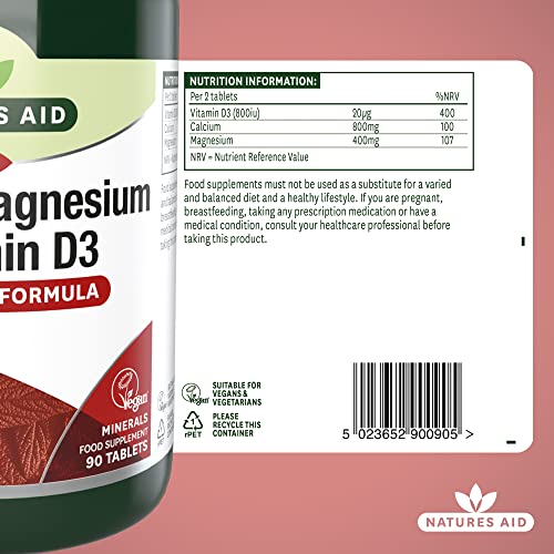Natures Aid Calcium, Magnesium and Vitamin D3 | 60 Tablets | For the Maintenance of Normal Bones, Teeth, and Muscle Function | Suitable for Vegetarians and Vegans