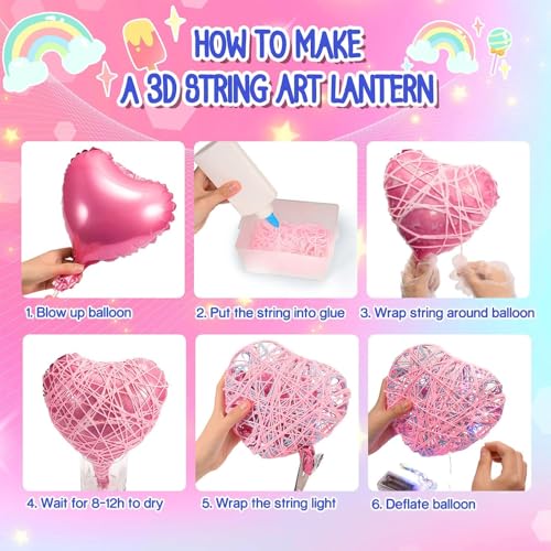 AMERTEER 3D String Art Kit for Kids | DIY Lantern Craft Kit with LED Lights & Tassels | Arts & Crafts Gift for Girls & Boys Ages 7-12 | Creative Toy for Home Decor & Festive Decoration Fun