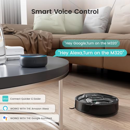 Lefant M320 Robot Vacuum and Mop Combo, 6000Pa Strong Suction 210 Min Runtime, Visible 800ML Dustbin, Self-Charge Robotic Vacuum Cleaner, Alexa/APP/WiFi, Ideal for Pet Hair Hard Floor Low Pile Carpet