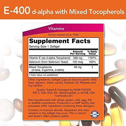 Now Foods E-400 Mixed Tocopherols & Selenium Softgels 100'S