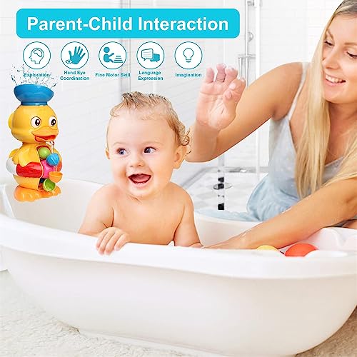 Joyzzz Bath Toys for Kids, Duck Bathtub Toys with Water Scoop, Strong Suckers Bathtub Toys for Kids with Eyes and Rotatable Waterwheel, Toddler Bath Toys for Boys Girls 1-4 Years, Shower Gift