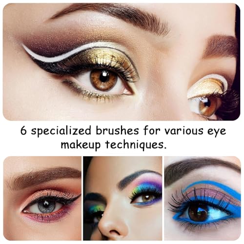 6PCS Eye Makeup Brush Set with Storage Bag, Angled & Blending Brushes for Precise Eyeshadow Application, Smudging & Defining - Black, Essential Beauty Tools for Flawless Makeup Looks