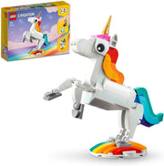 31140 Creator 3 in 1 Magical Unicorn Toy to Seahorse to Peacock, Rainbow Animal Figures, Unicorn Gift for Girls and Boys, Buildable Toys - NEW VERSION