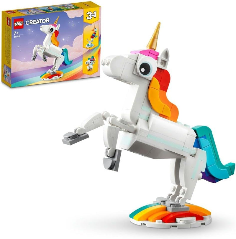 31140 Creator 3 in 1 Magical Unicorn Toy to Seahorse to Peacock, Rainbow Animal Figures, Unicorn Gift for Girls and Boys, Buildable Toys - NEW VERSION
