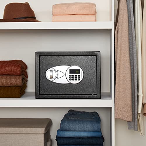 Amazon Basics Steel Security Safe with Digital Keypad - Secure Money, Cash, Jewelry, ID Documents, 14 Litres, 35 cm W x 35 cm D x 25 cm H, Black