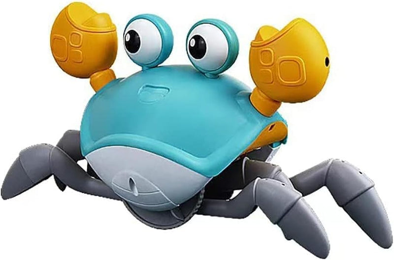 SKY-TOUCH Electric Runaway Crab Crawling Crab Baby Toy with Music and LED Light Up Toddler Interactive Learning Development Toy with Automatically Avoid Obstacles For Babies, Toddlers and Kids - Blue-Crab