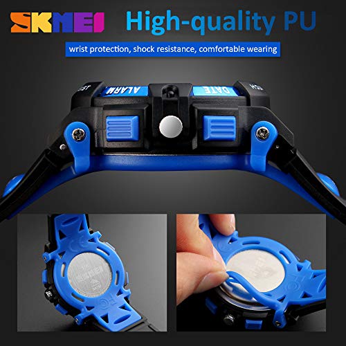 Morelian 1163 Watches Kids Outdoor Sports Children Watch Digital Quartz Wristwatch for Boys Girls Watches with PU Strap Band Alarm LED Luminous Waterproof Date Shock Resistance Wearable Accessories