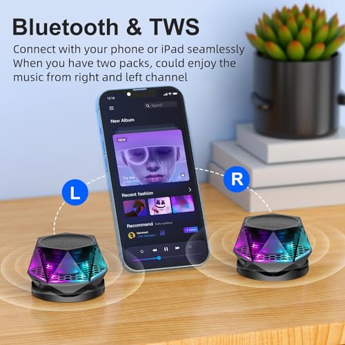 Excefore Magnetic Diamond Bluetooth Speaker, Small Wireless Speaker with Multi RGB Color Light Show, Wireless Small Bluetooth Speaker, Portable Phone Stand for iPhone, Android, TWS Pairing