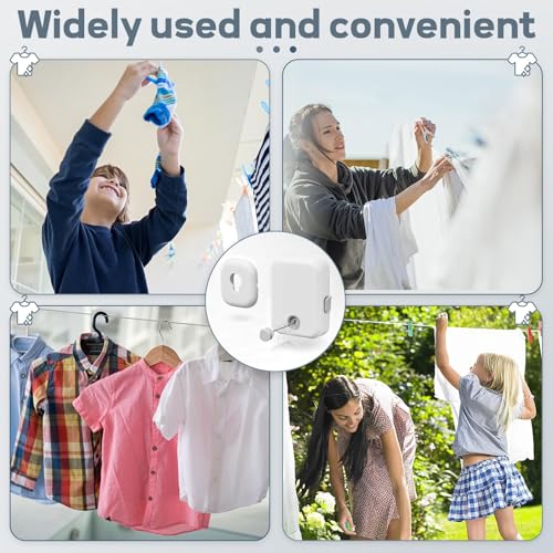 KASTWAVE Heavy Duty Retractable Clothesline - Indoor & Outdoor Wall Mounted Drying Line with Steel Wire Rope for Easy Hanging