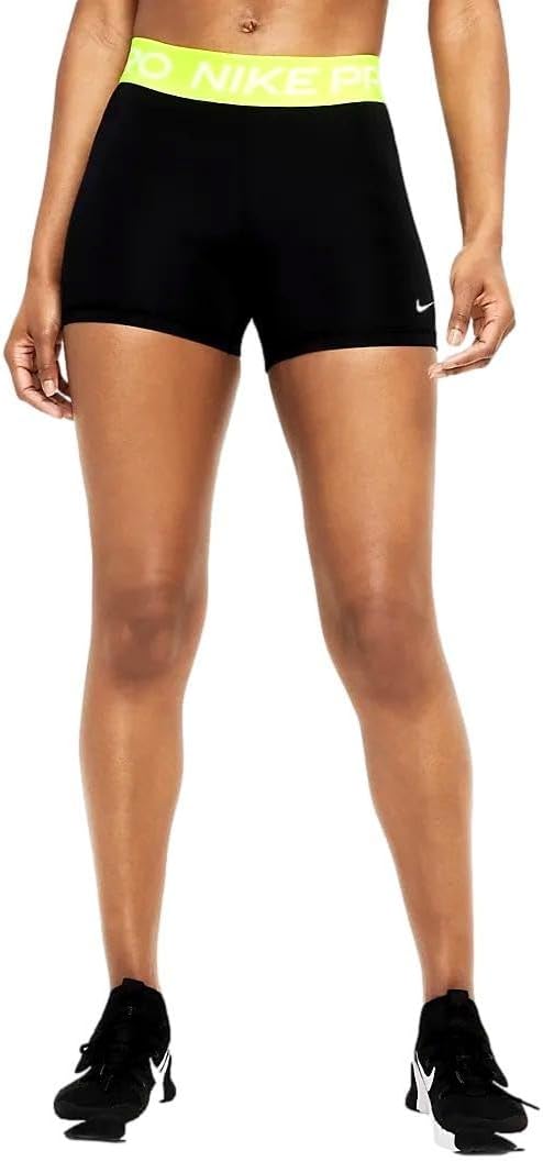 Women's Nike Pro Short - BLACK/VOLT/(WHITE)