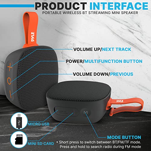 Pyle Portable Wireless Bluetooth Speaker, IPX7 Waterproof, TF Card Support, FM Radio, 3.5mm Audio Input, Built-in Mic, Vigorous Bass, Ideal for Office, Home, Outdoor Use