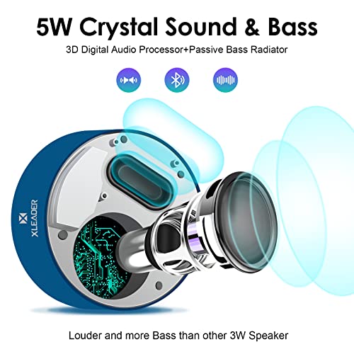 XLEADER Travel Case Packed, Upgraded, Bluetooth Speaker, LED Touch Design, Custom Bass Radiator, Mini Speaker, Mic/TF Card/Aux, HD Sound, 15H Playtime, for Shower Room Hiking Camping Gift, Sea Blue