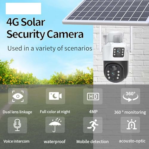 4G LTE Solar Battery Outdoor Camera – HD 4MP with Full-Color Night Vision | Motion Detection, Sound/Light Warning, IP66 Waterproof, Cloud & TF Card Storage