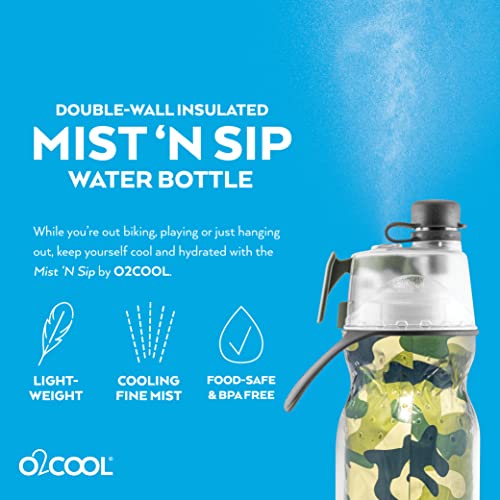 O2COOL Mist 'N Sip Misting Water Bottle 2-in-1 Mist And Sip Function With No Leak Pull Top Spout (Tie Dye Blue)