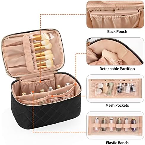 OCHEAL Makeup Bag, Portable Cosmetic Bag, Large Capacity Travel Makeup Case Organizer, Black Makeup Bags For Women Toiletry Bag for Girls Traveling With Handle and Divider