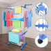 SKY-TOUCH 3 Layers Clothes Drying Rack Folding Clothes Rail Of Clothes Hanger, Adjustable Stainless Steel Hanger With Two Side Folding Wings For Indoor And Outdoor, Blue