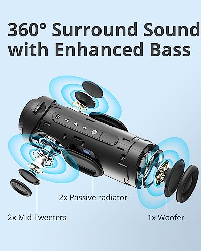 Tronsmart T7 30W Waterproof Portable Speaker, SouldPulse Audio with 360 Surround Sound, Bluetooth V5.3, IPX7 Waterproof, TWS, Battery 4000mAh, Custom EQ via APP - Black