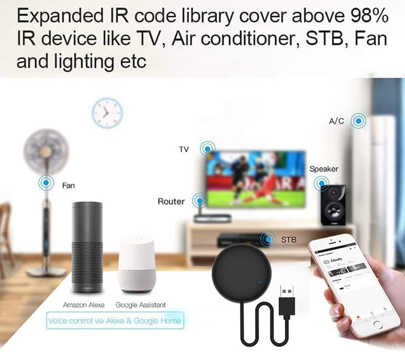 UanTii Tuya Smart Wifi IR Remote Controller Infrared Universal Remote Controller for Smart Home Control for AC TV Amazon Alexa and Google Home Siri Voice Control