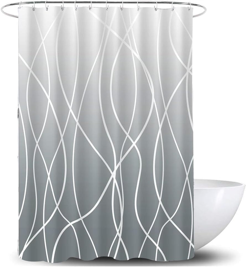 ALANX Shower Curtain for Bathroom Gradient Stripe Shower Curtain Liner Spa Hotel Shower Showroom bathtubs 71x71 Inch Inner Curtain with Hooks Water Repellent (Grey, 71x71Inch/180x180cm)