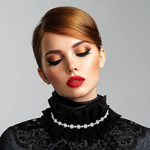 Neck Ruffle Collar, Fake Collar Black Lace Lolita Neck Ruffle Collar Cape, Detachable Elizabethan Style False Floral Layered Collar for Women Girls Evening Dress Accessory for Women Girls(2 Pcs)